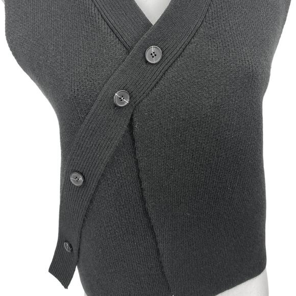 NEW S. Deer Womens Black Sleeveless Knit Asymmetric Button Up Cardigan Sweater S - Picture 3 of 5